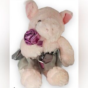 Pink Pig Piggy Plush Tutu Holding Purple Rose Stuffed Animal Toy kids